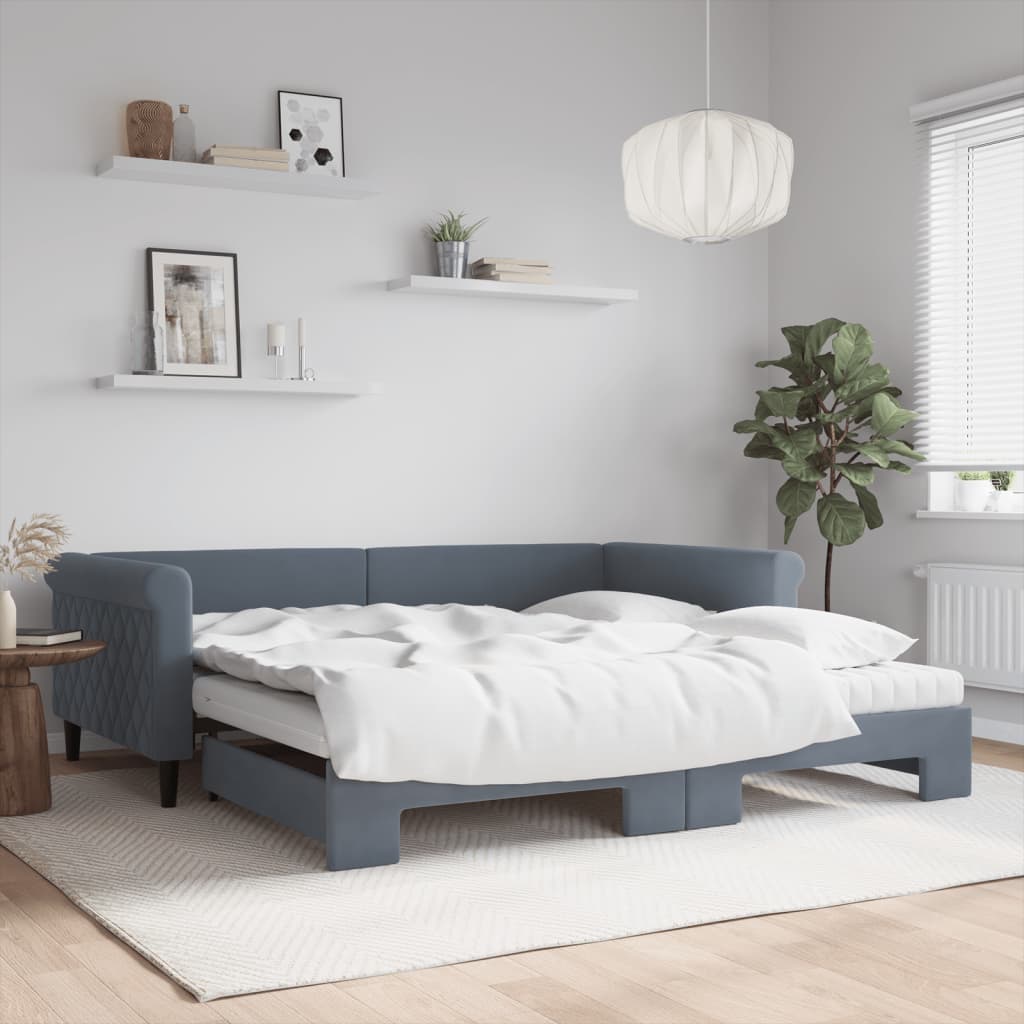 Lit de jour et gigogne et matelas gris foncé 100x200 cm velours
