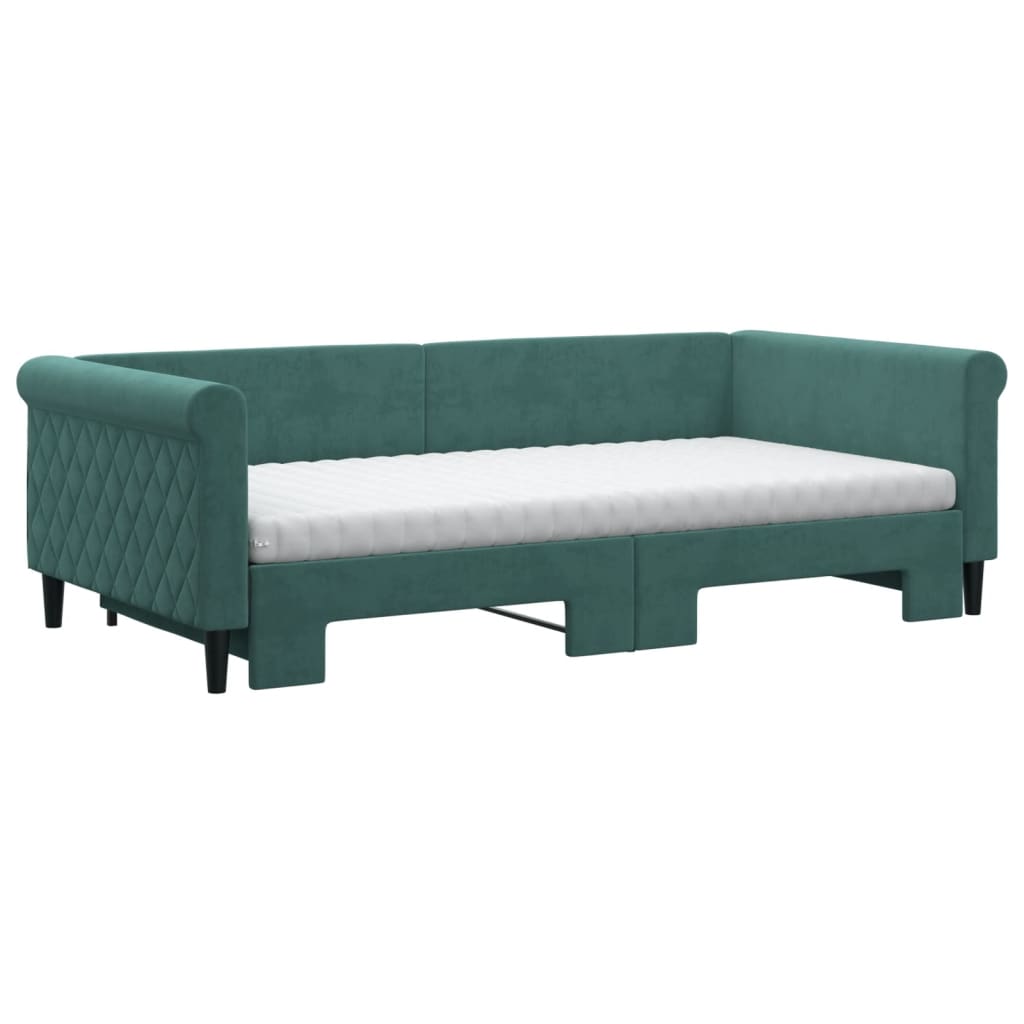 Lit de jour et gigogne et matelas vert foncé 100x200 cm velours - XIOS