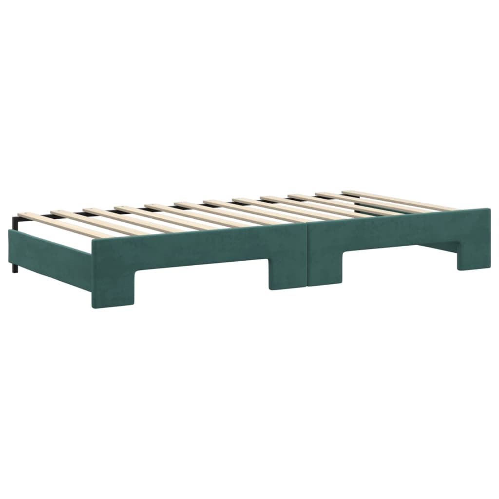 Lit de jour et gigogne et matelas vert foncé 100x200 cm velours - XIOS