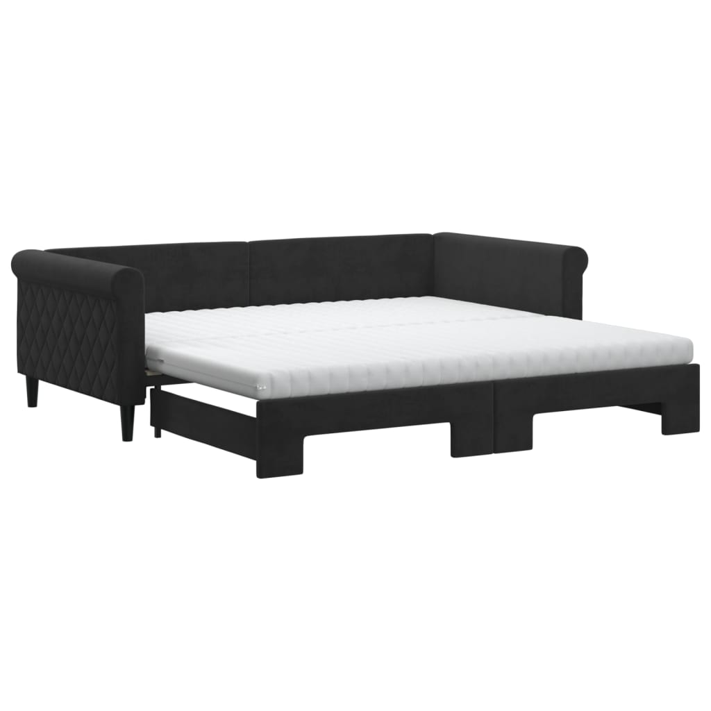 Lit de jour avec lit gigogne et matelas noir 100x200 cm velours - XIOS