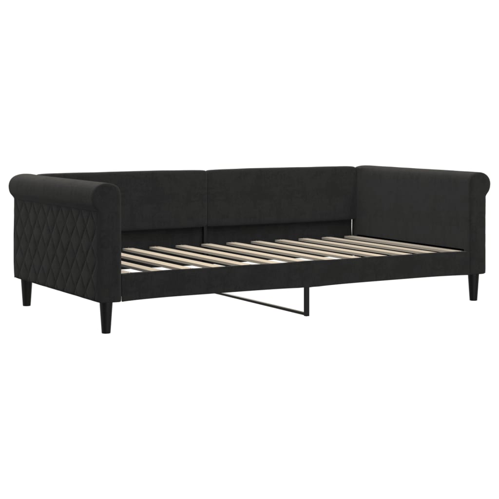 Lit de jour avec lit gigogne et matelas noir 100x200 cm velours - XIOS