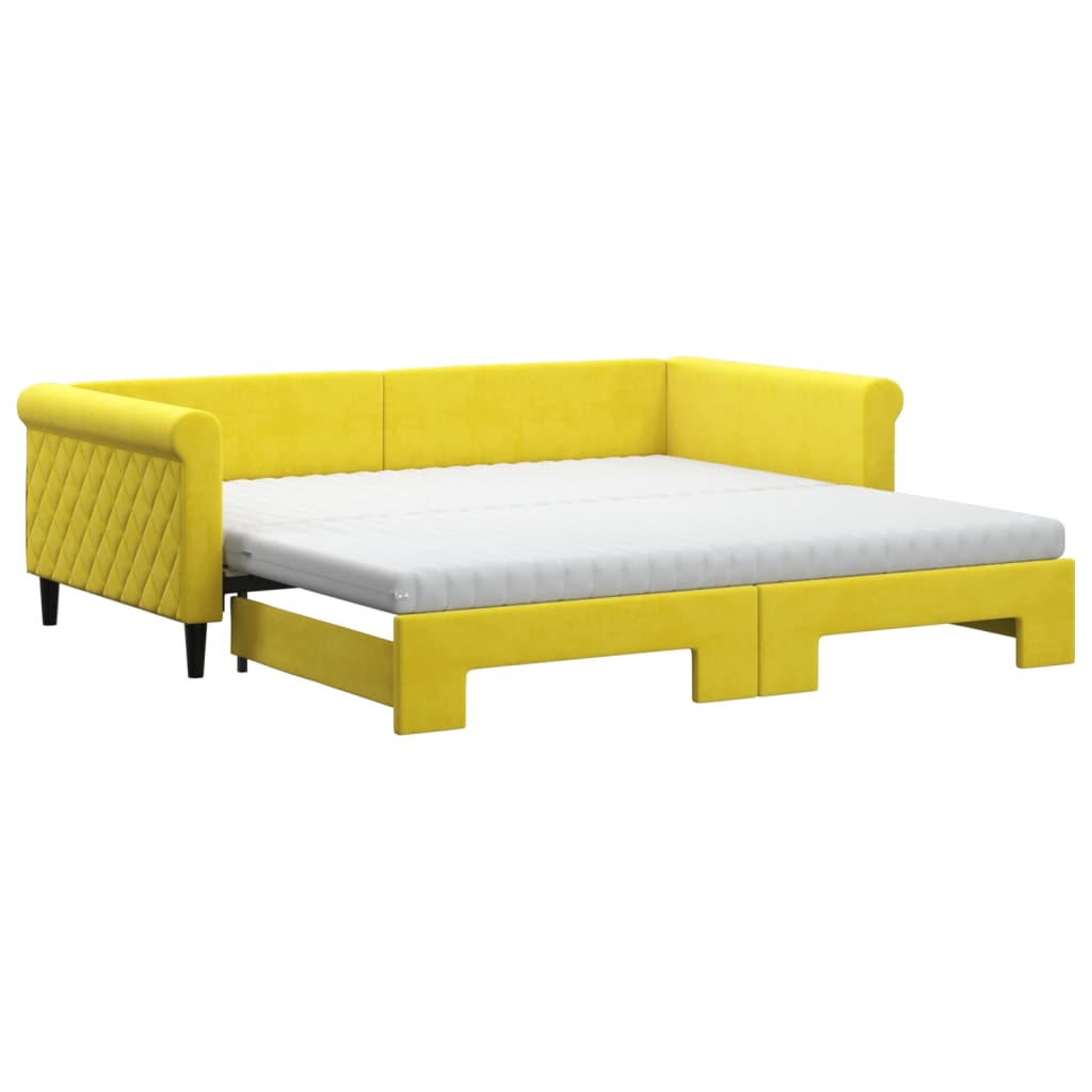 Lit de jour avec gigogne et matelas jaune 100x200 cm velours - XIOS
