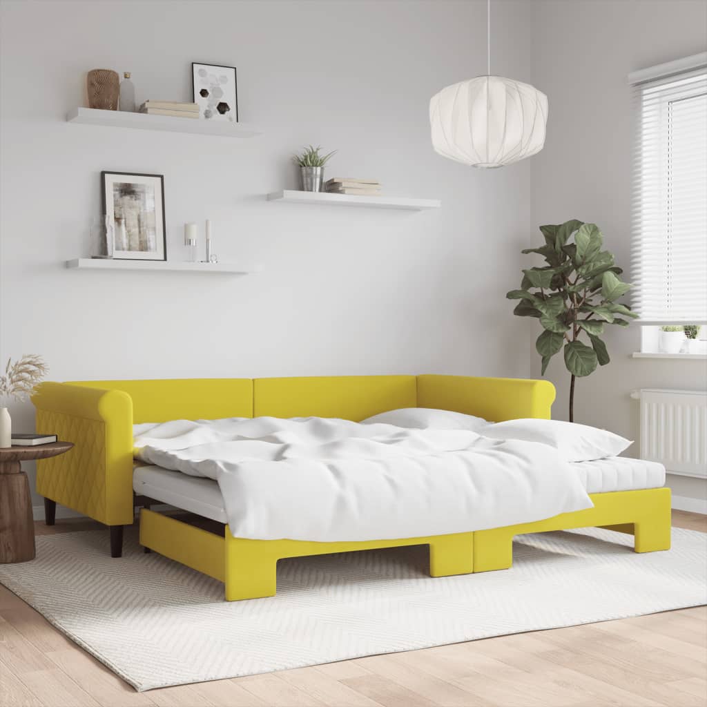 Lit de jour avec gigogne et matelas jaune 100x200 cm velours - XIOS