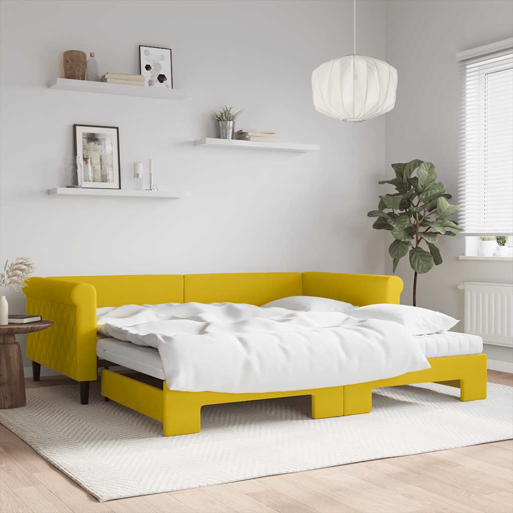 Lit de jour avec gigogne et matelas jaune 100x200 cm velours