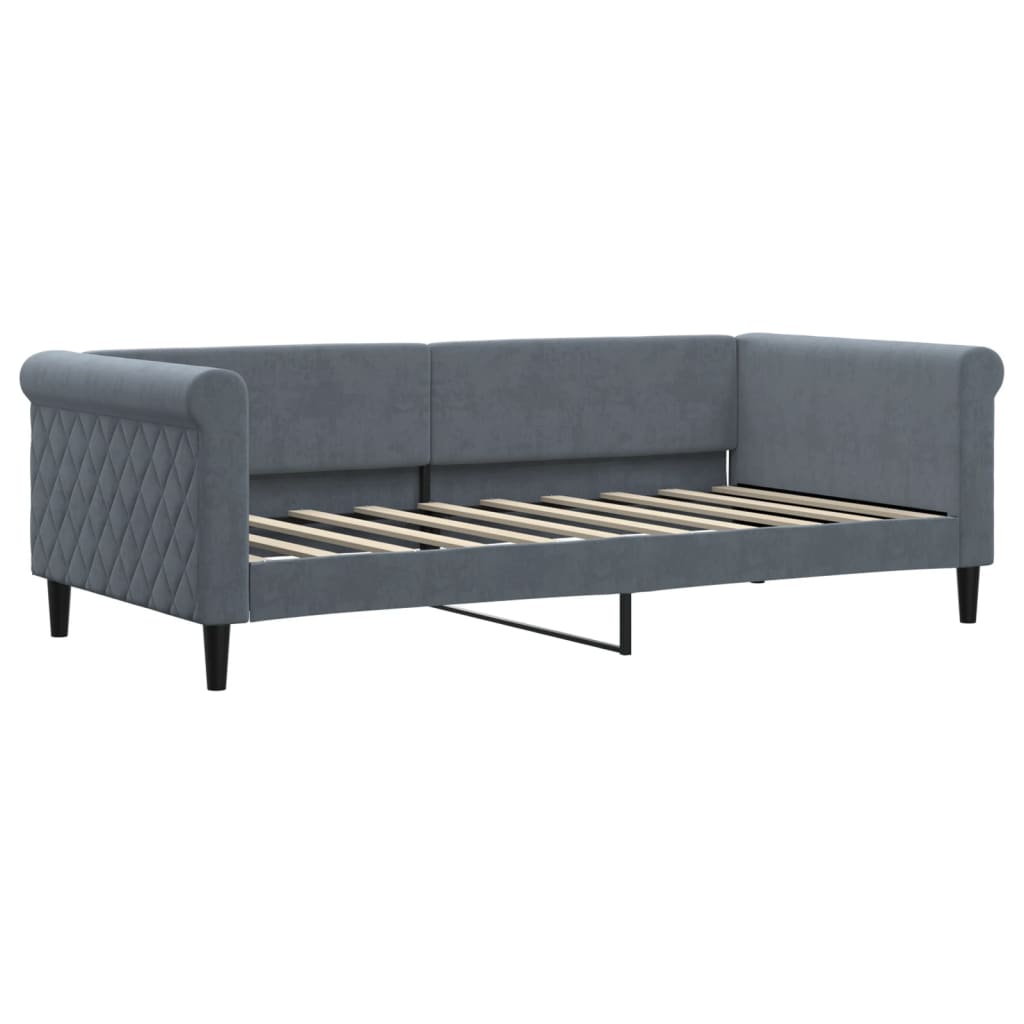 Lit de jour avec gigogne et matelas gris foncé 90x190cm velours - XIOS