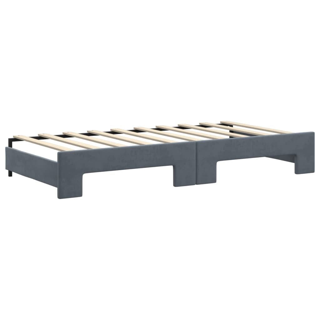 Lit de jour avec gigogne et matelas gris foncé 90x190cm velours - XIOS