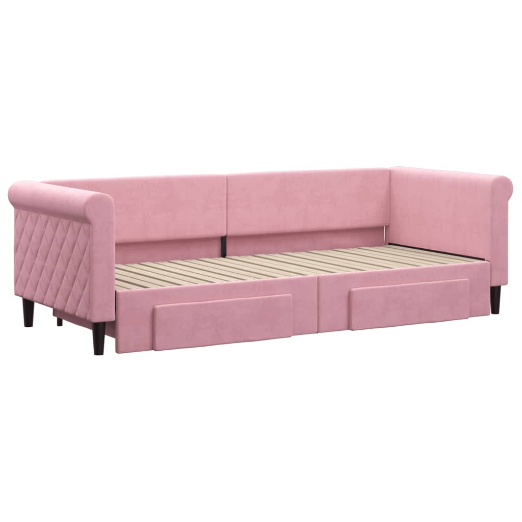 Lit de jour avec gigogne et tiroirs sans matelas rose 80x200 cm