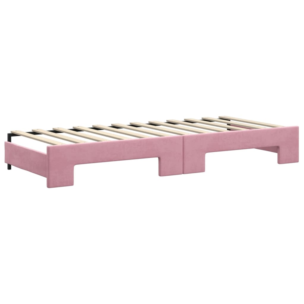 Lit de jour avec gigogne et tiroirs sans matelas rose 80x200 cm