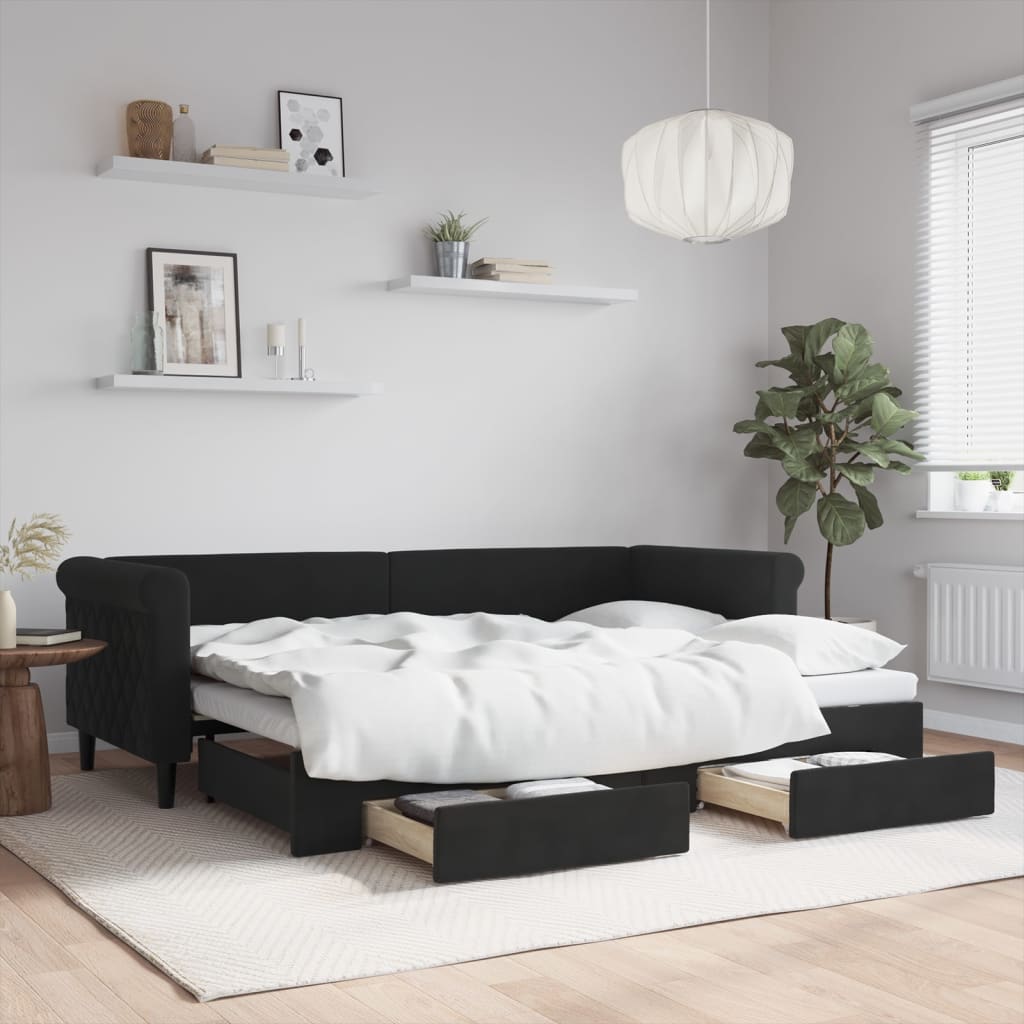 Lit de jour avec gigogne et tiroirs sans matelas noir 80x200 cm - XIOS