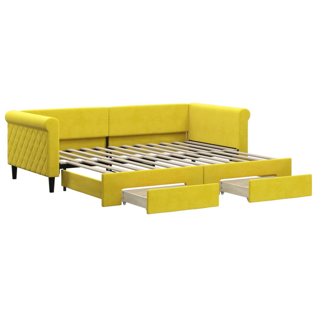 Lit de jour avec gigogne et tiroirs jaune 90x200 cm velours - XIOS