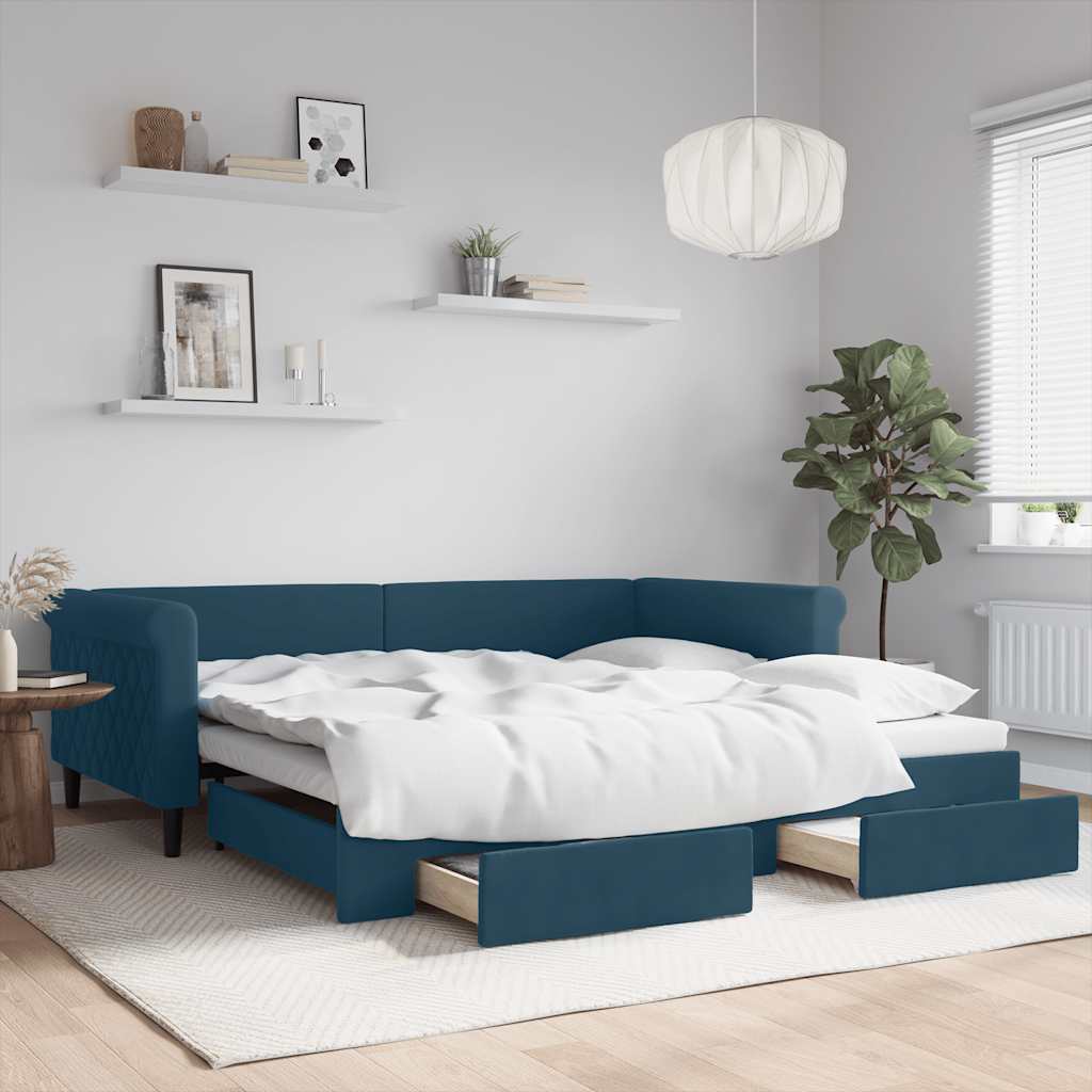 Lit de jour avec gigogne et tiroirs sans matelas bleu 100x200cm - XIOS