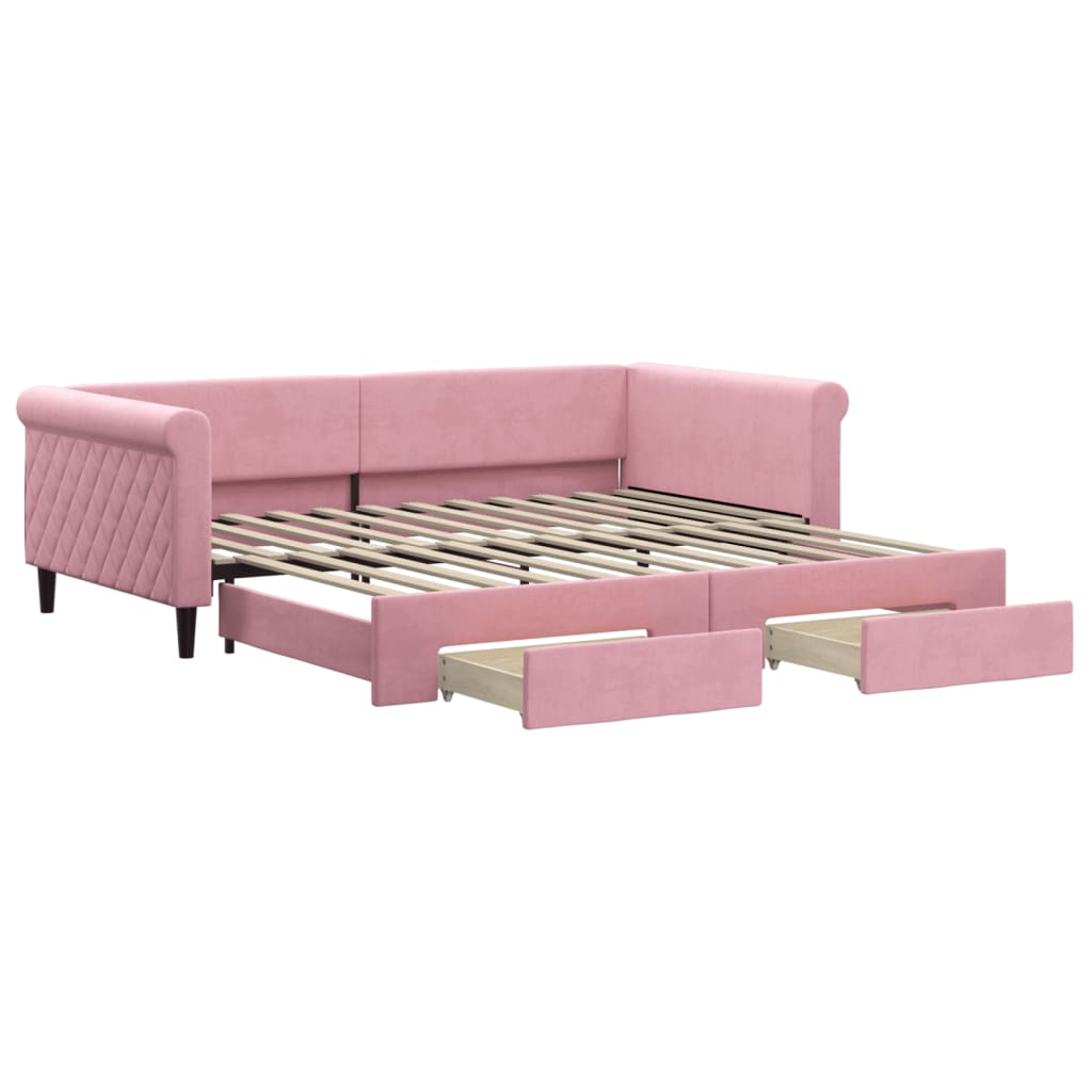 Lit de jour avec gigogne et tiroirs rose 100x200 cm velours - XIOS