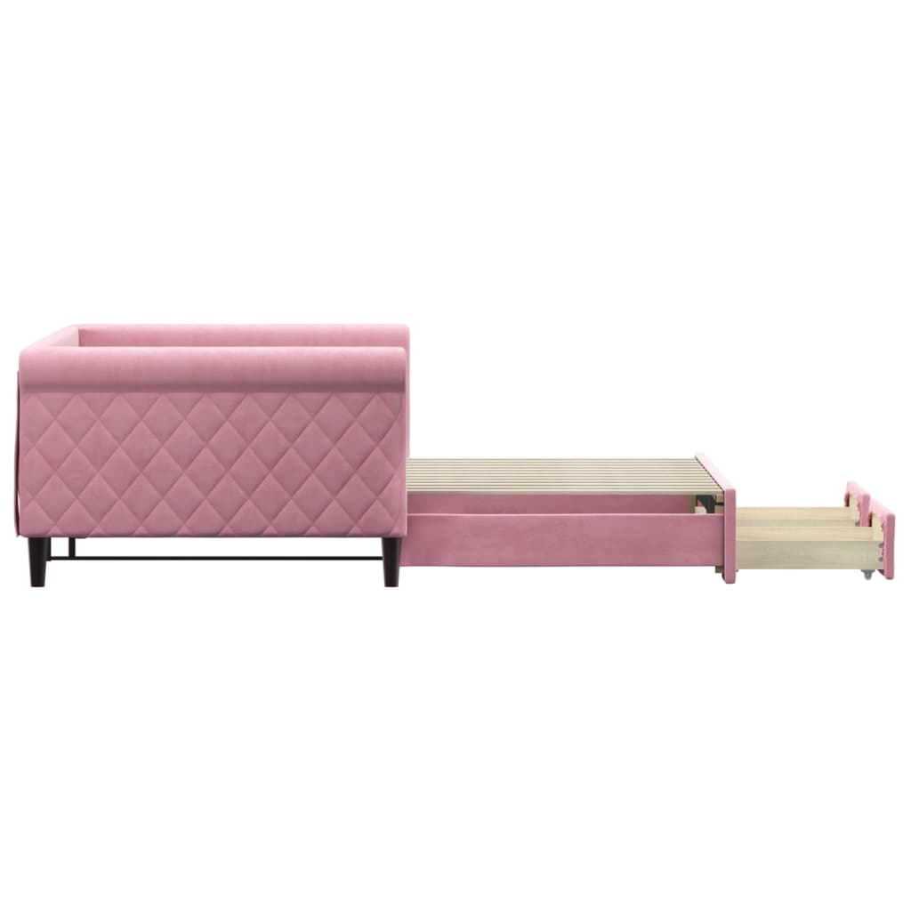 Lit de jour avec gigogne et tiroirs rose 100x200 cm velours