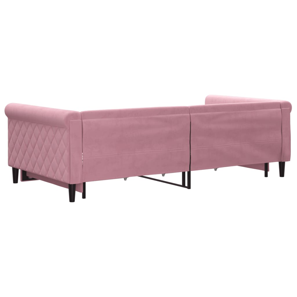 Lit de jour avec gigogne et tiroirs rose 100x200 cm velours