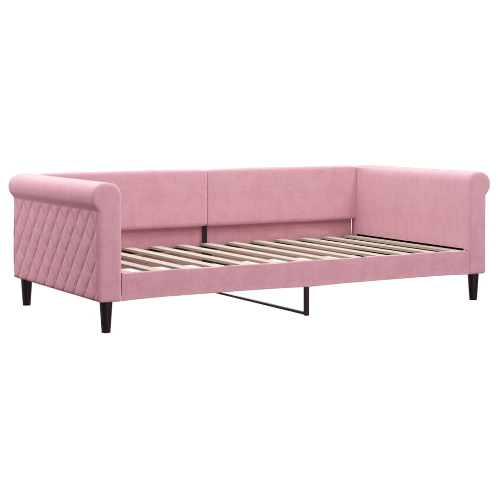 Lit de jour avec gigogne et tiroirs rose 100x200 cm velours