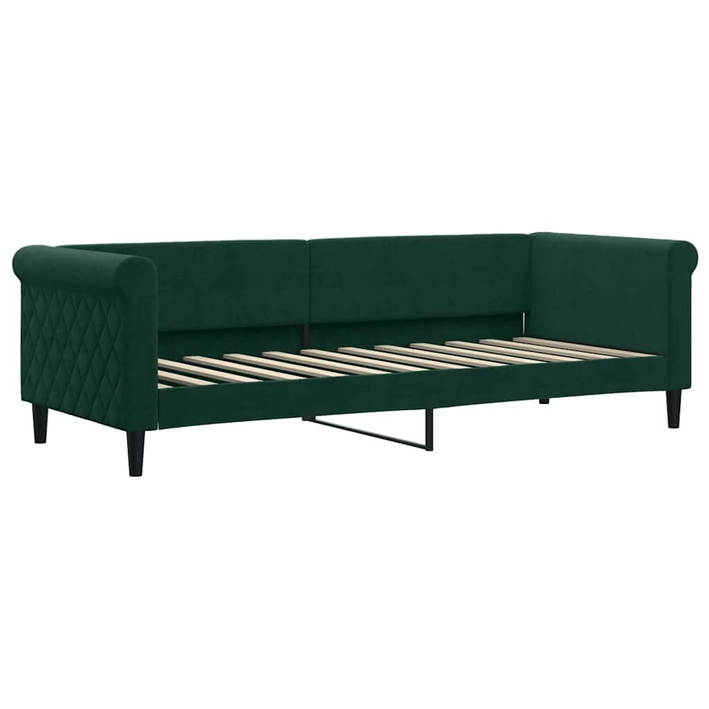 Lit de jour avec gigogne et tiroirs vert foncé 80x200cm velours