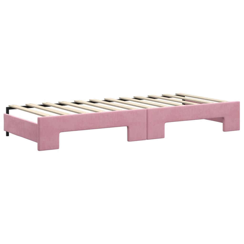 Lit de jour avec gigogne et tiroirs rose 80x200 cm velours