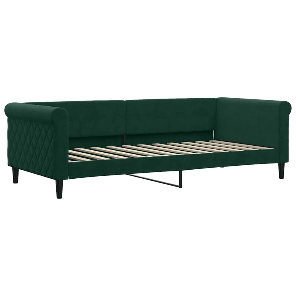 Lit de jour avec gigogne et tiroirs vert foncé 90x200cm velours