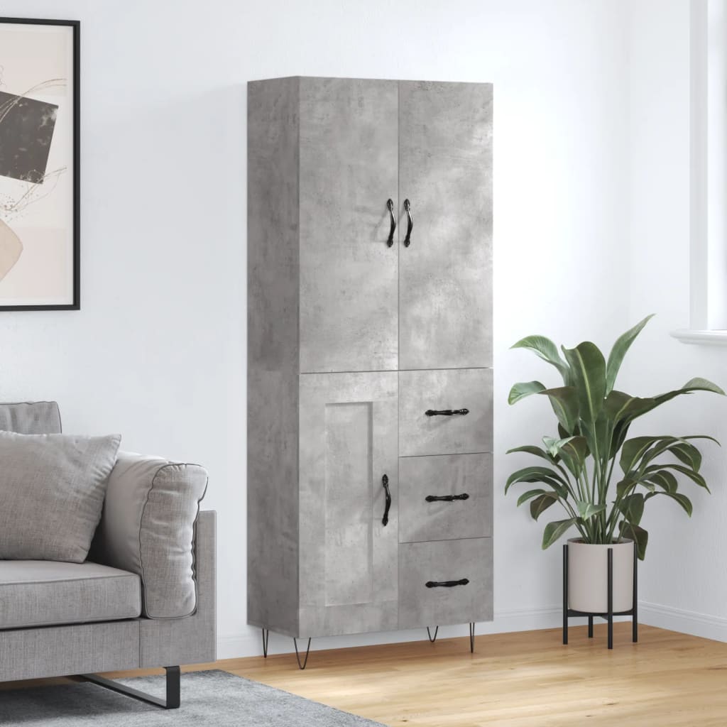 Buffet haut Gris béton 69,5x34x180 cm Bois d'ingénierie - XIOS