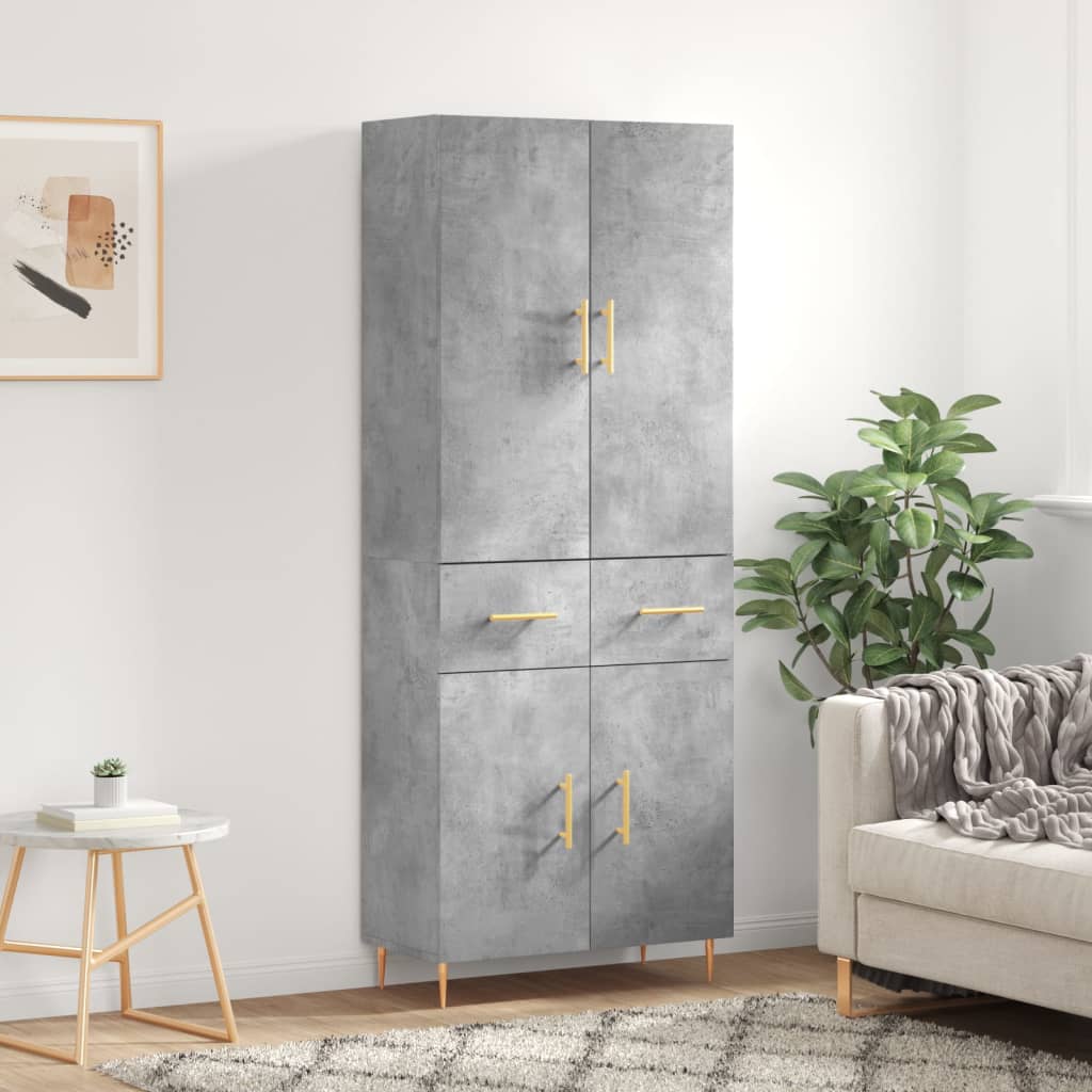 Buffet haut Gris béton 69,5x34x180 cm Bois d'ingénierie - XIOS