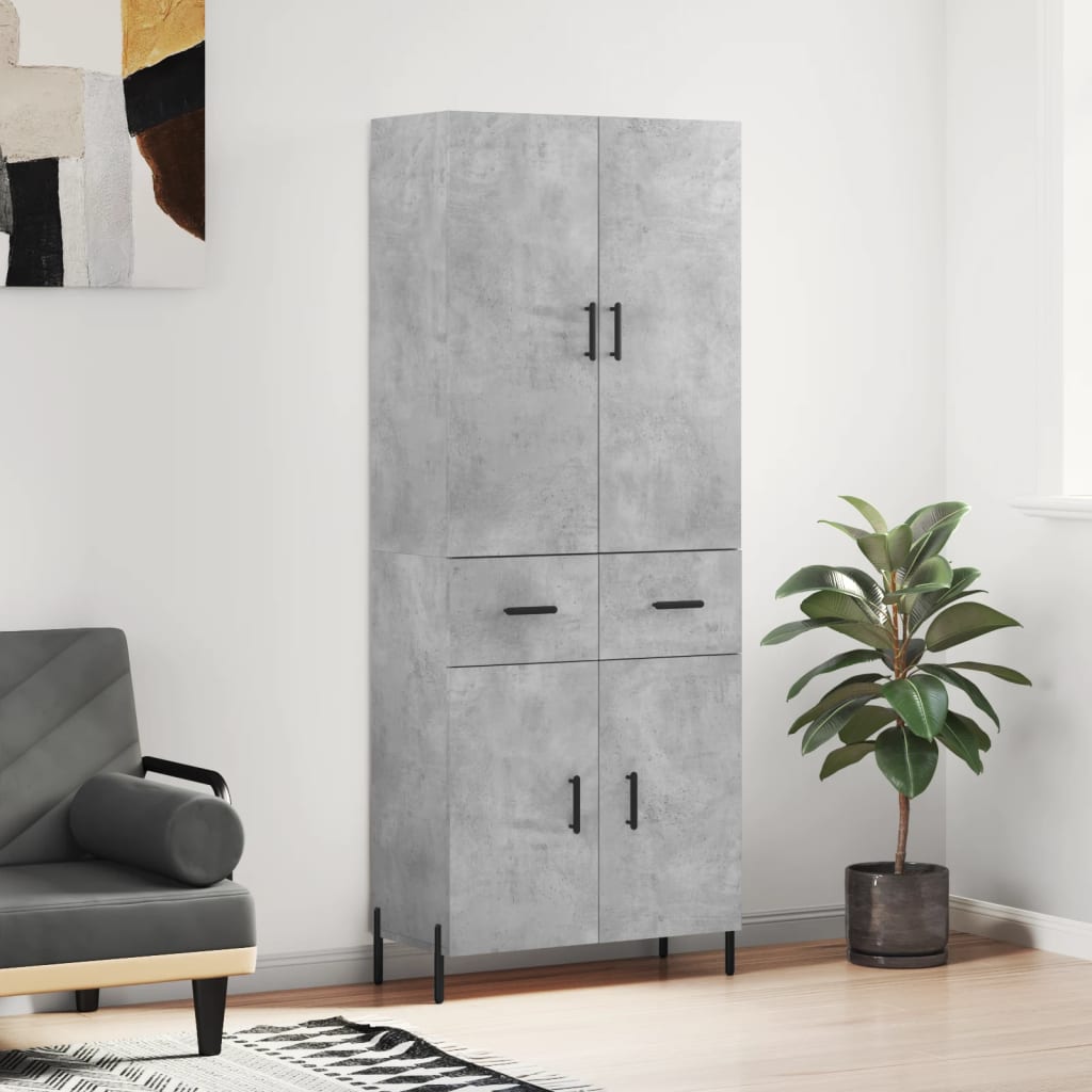 Buffet haut Gris béton 69,5x34x180 cm Bois d'ingénierie - XIOS