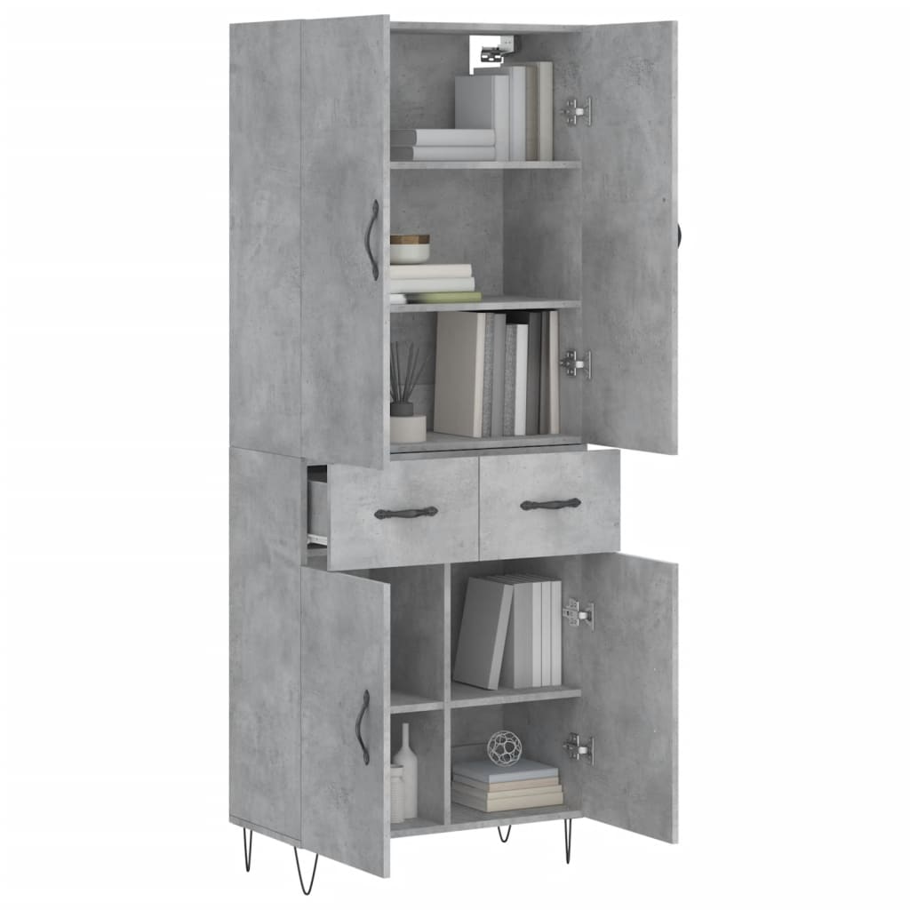 Buffet haut Gris béton 69,5x34x180 cm Bois d'ingénierie - XIOS