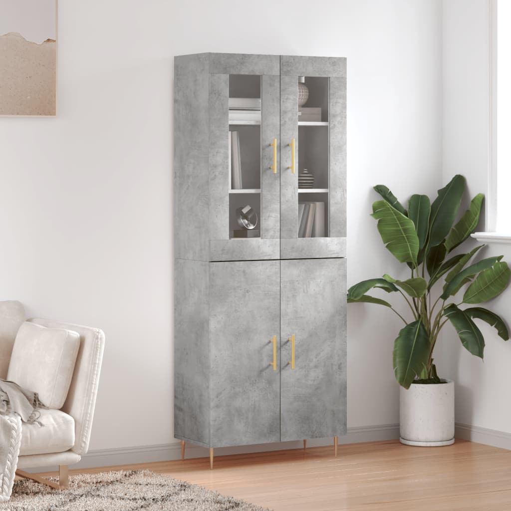 Buffet haut Gris béton 69,5x34x180 cm Bois d'ingénierie - XIOS