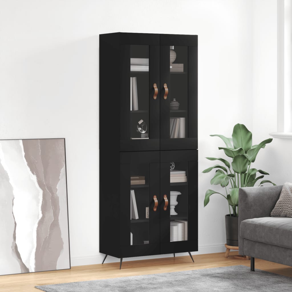 Buffet haut Noir 69,5x34x180 cm Bois d'ingénierie - XIOS