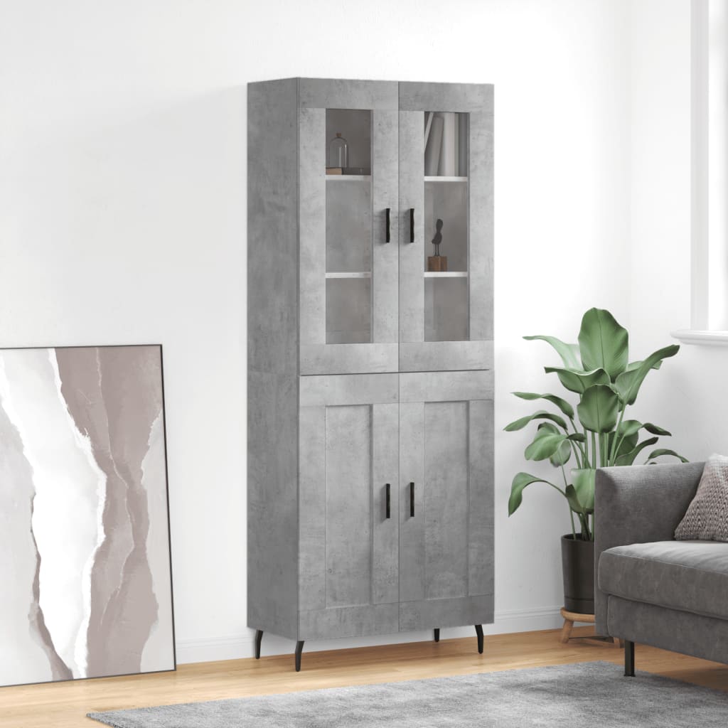 Buffet haut Gris béton 69,5x34x180 cm Bois d'ingénierie - XIOS