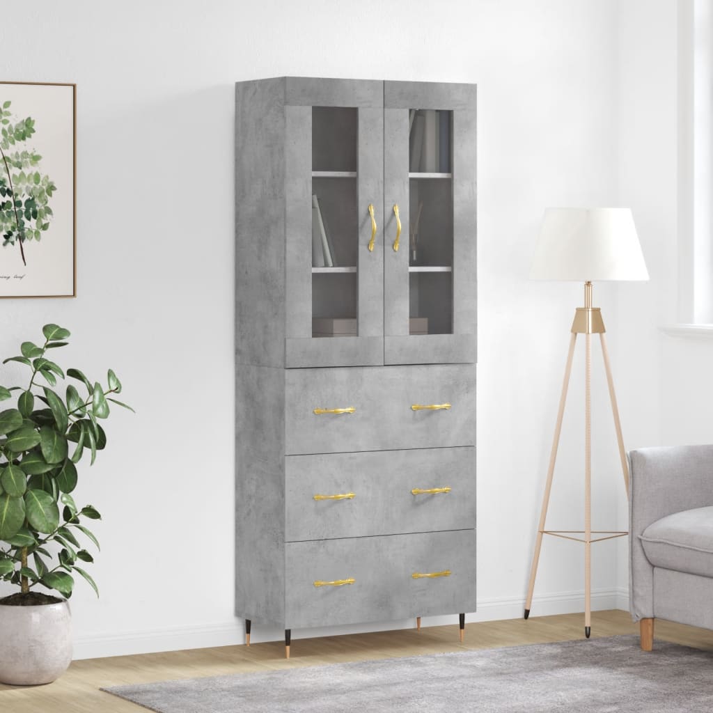Buffet haut Gris béton 69,5x34x180 cm Bois d'ingénierie - XIOS