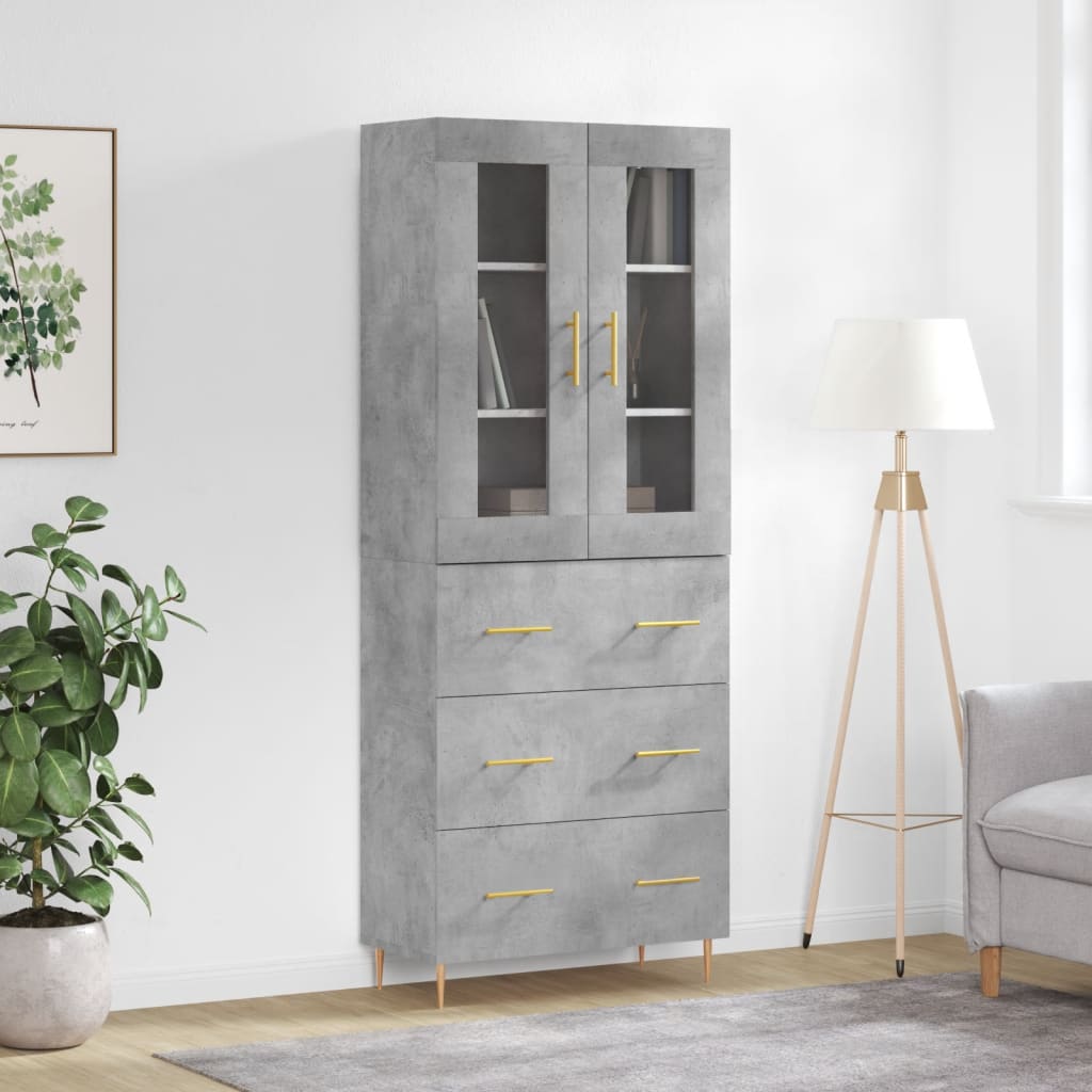 Buffet haut Gris béton 69,5x34x180 cm Bois d'ingénierie - XIOS