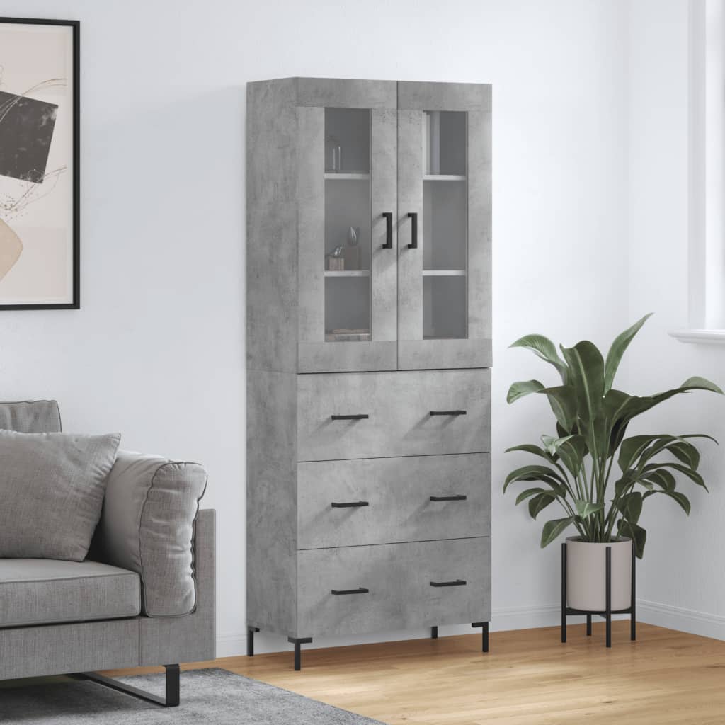 Buffet haut Gris béton 69,5x34x180 cm Bois d'ingénierie - XIOS