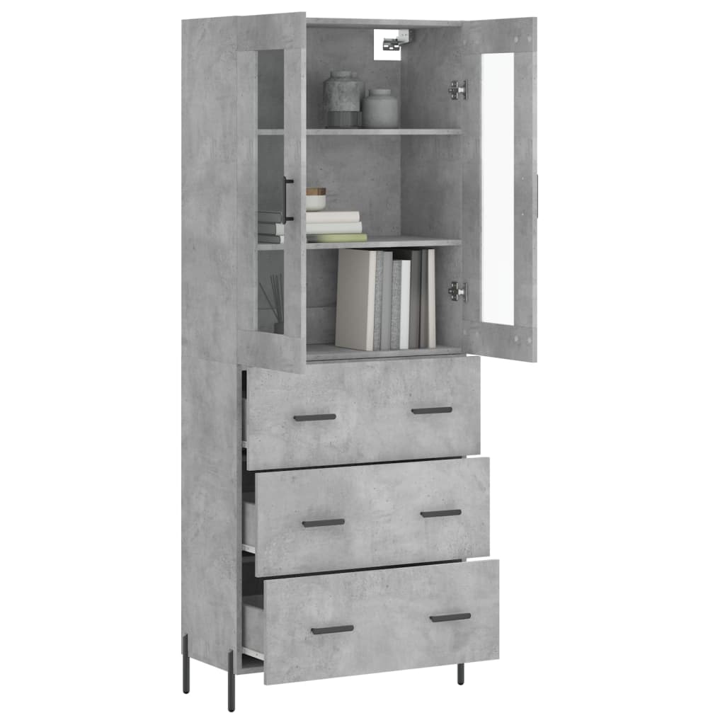 Buffet haut Gris béton 69,5x34x180 cm Bois d'ingénierie - XIOS