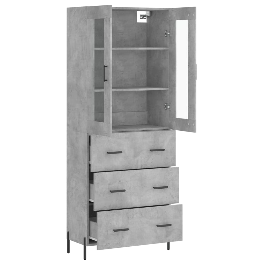 Buffet haut Gris béton 69,5x34x180 cm Bois d'ingénierie - XIOS