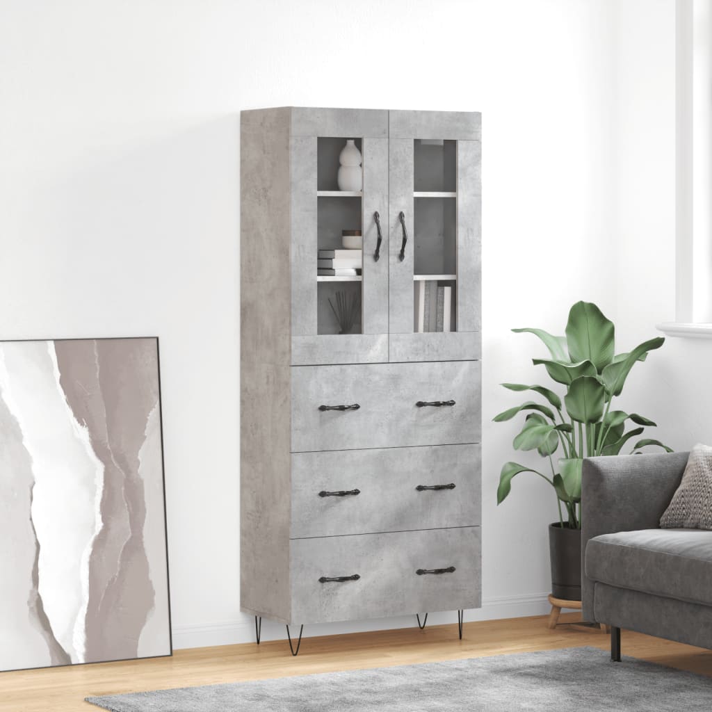 Buffet haut Gris béton 69,5x34x180 cm Bois d'ingénierie - XIOS