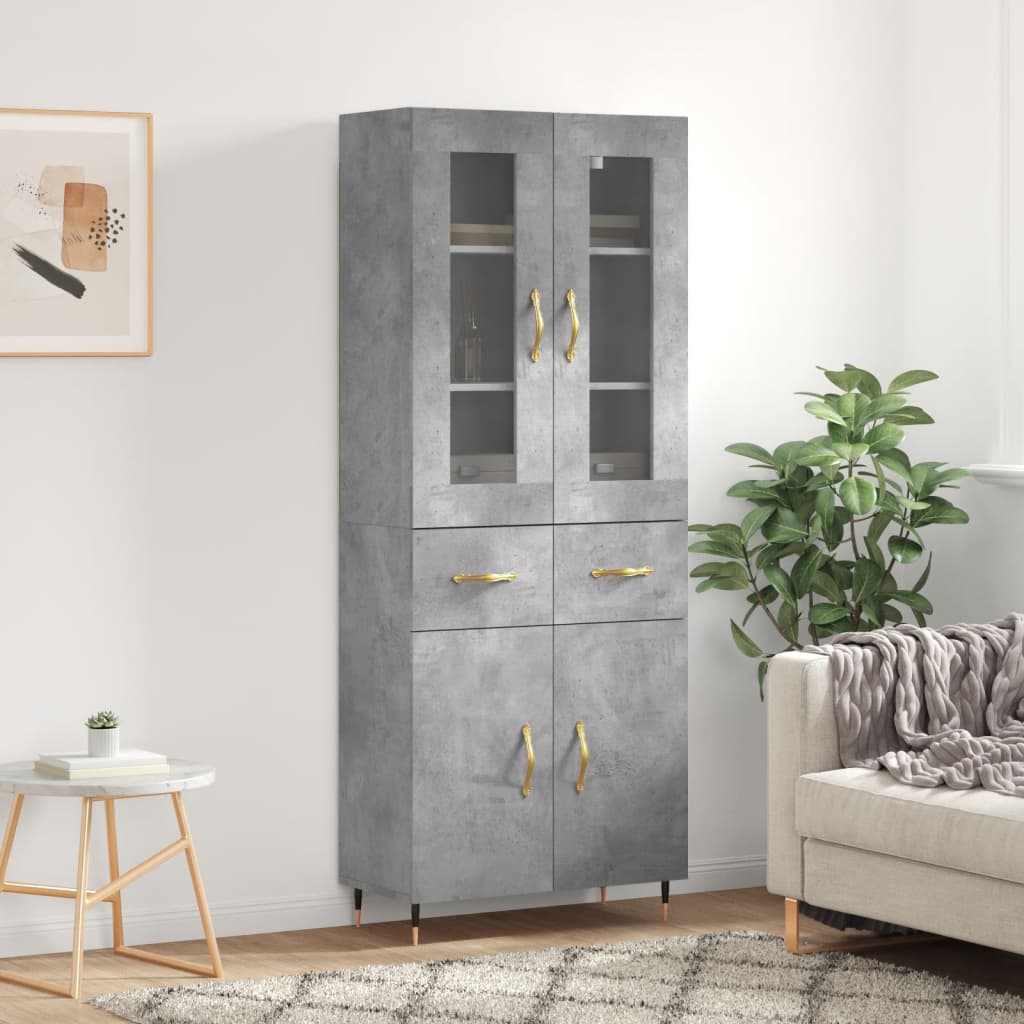 Buffet haut Gris béton 69,5x34x180 cm Bois d'ingénierie - XIOS