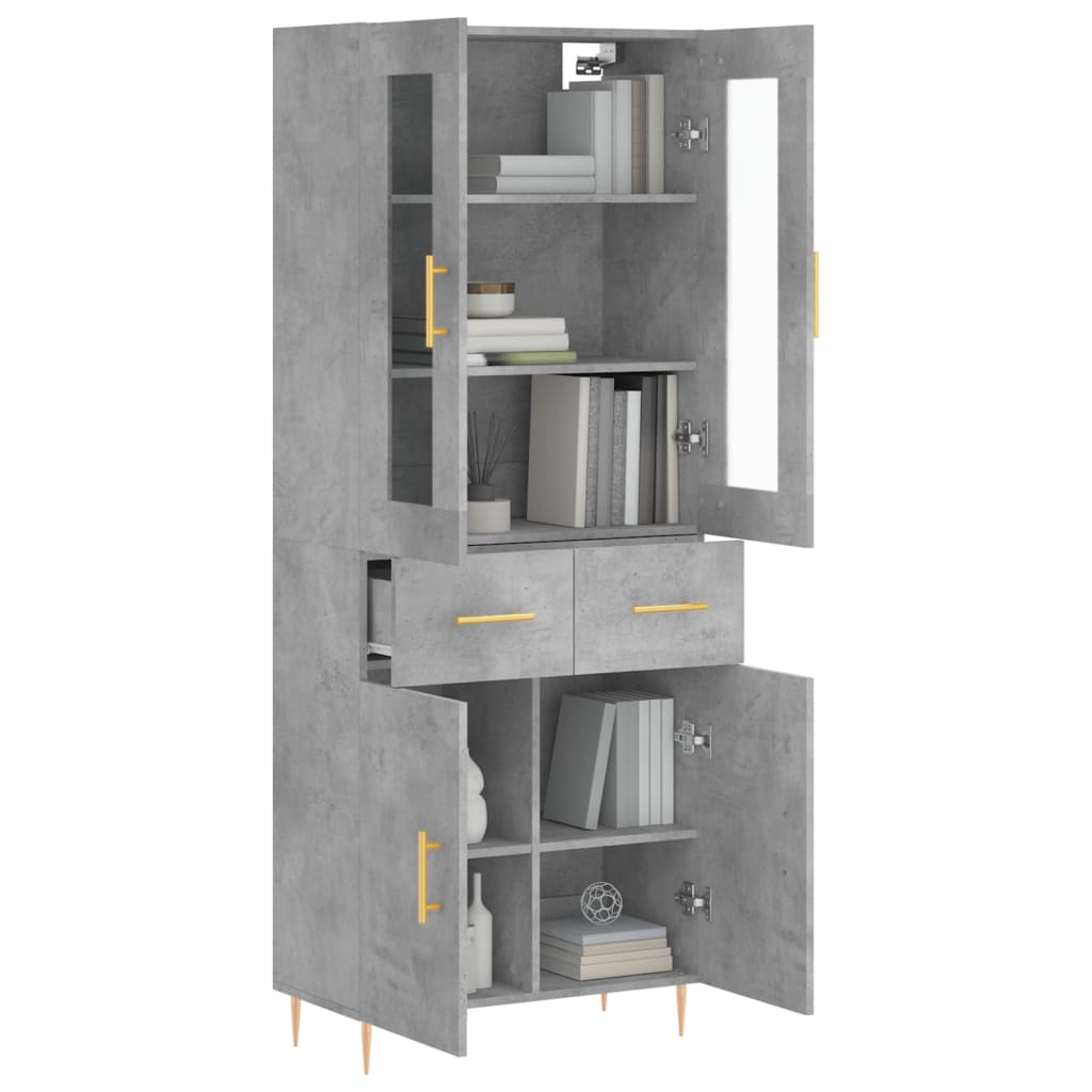 Buffet haut Gris béton 69,5x34x180 cm Bois d'ingénierie - XIOS