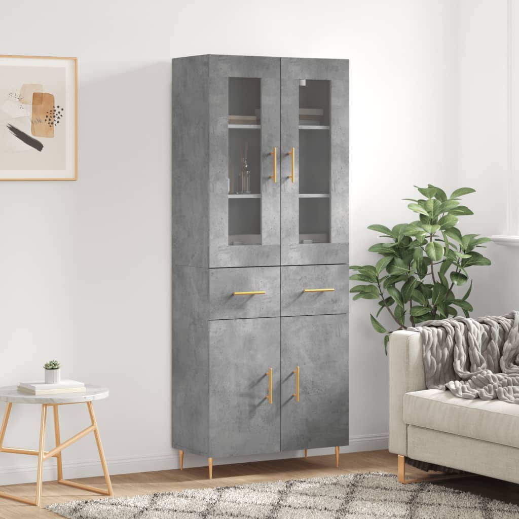 Buffet haut Gris béton 69,5x34x180 cm Bois d'ingénierie - XIOS