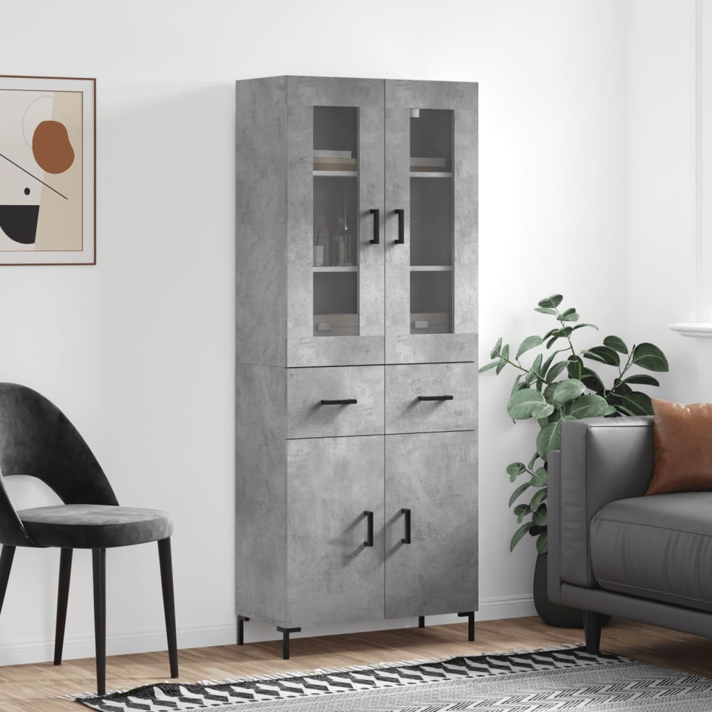 Buffet haut Gris béton 69,5x34x180 cm Bois d'ingénierie - XIOS