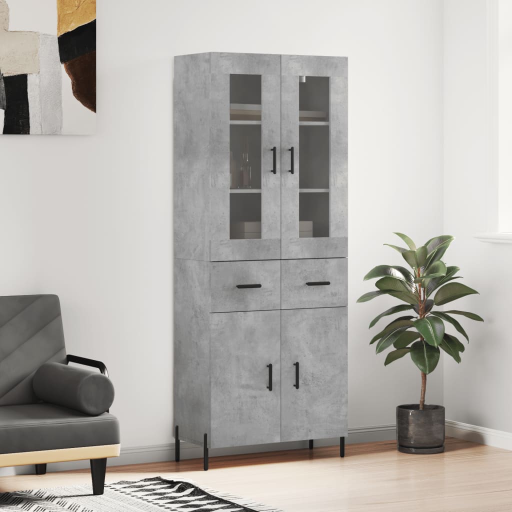 Buffet haut Gris béton 69,5x34x180 cm Bois d'ingénierie - XIOS
