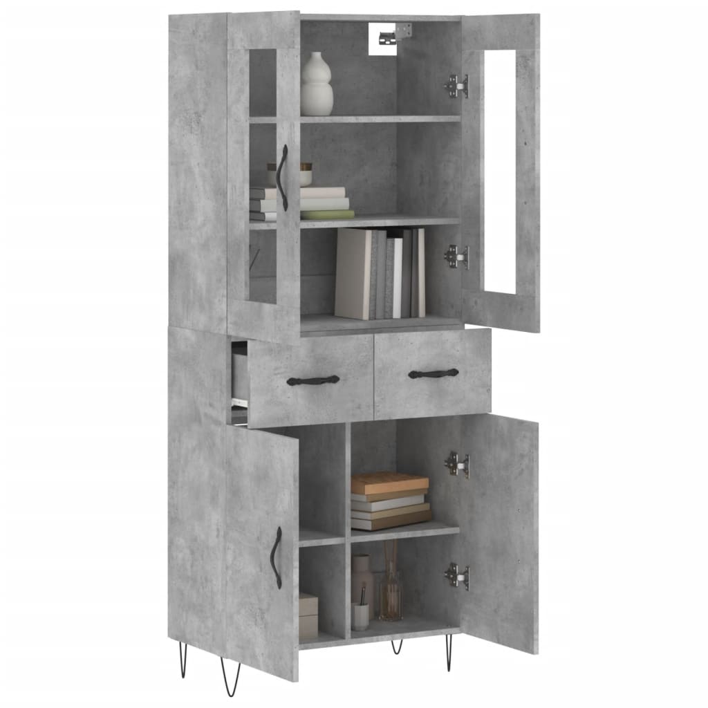 Buffet haut Gris béton 69,5x34x180 cm Bois d'ingénierie - XIOS