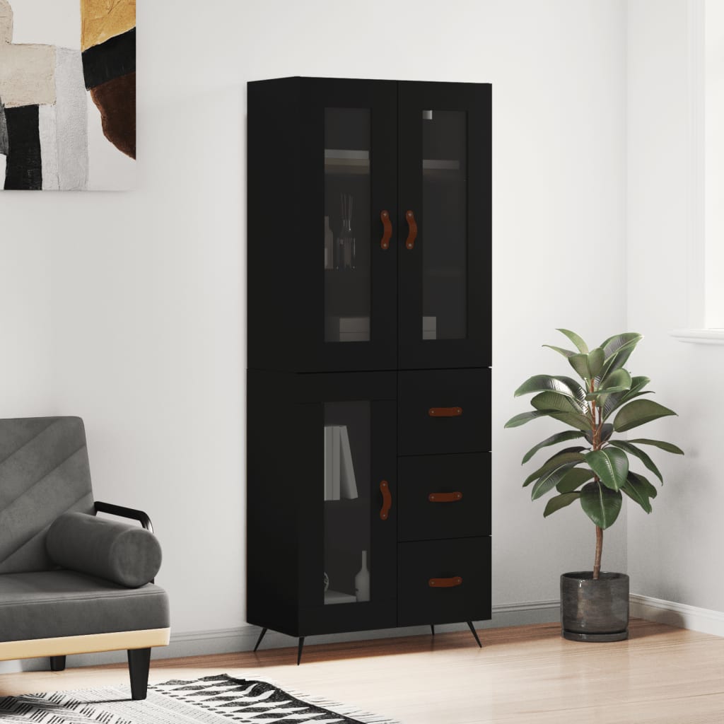 Buffet haut Noir 69,5x34x180 cm Bois d'ingénierie - XIOS