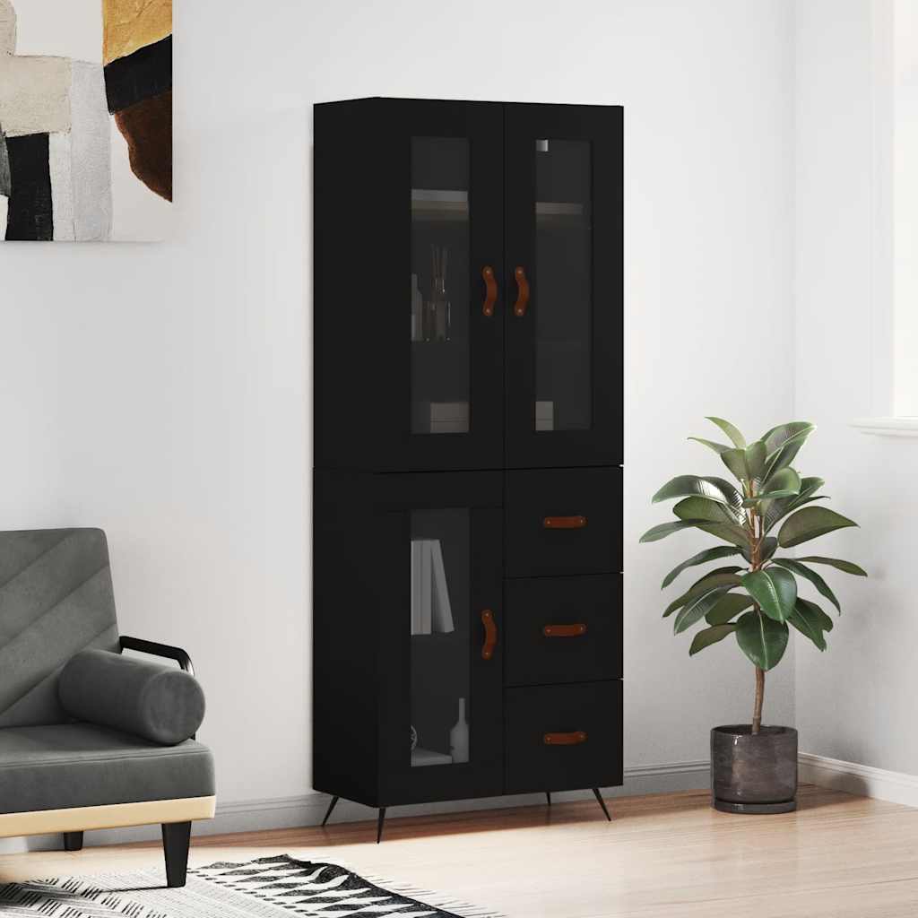 Buffet haut Noir 69,5x34x180 cm Bois d'ingénierie - XIOS