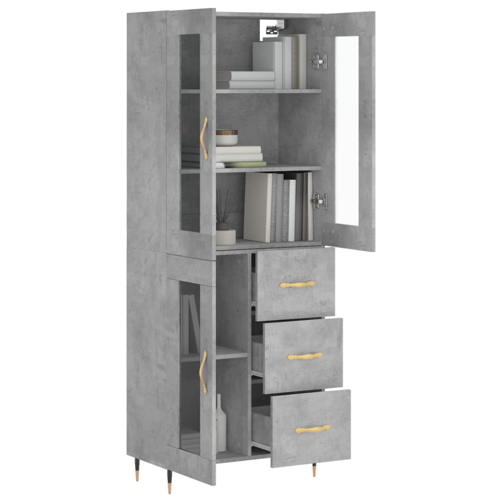 Buffet haut Gris béton 69,5x34x180 cm Bois d'ingénierie - XIOS