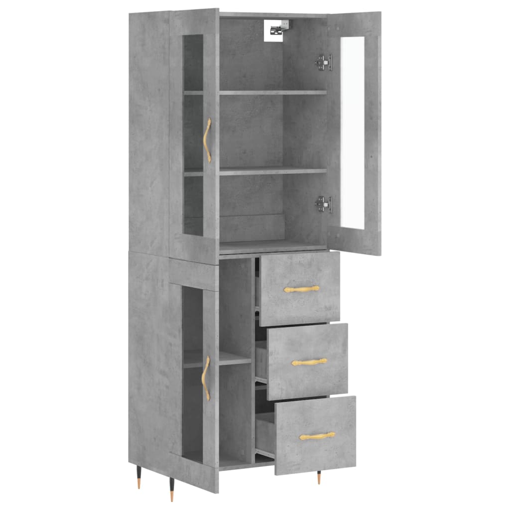 Buffet haut Gris béton 69,5x34x180 cm Bois d'ingénierie - XIOS