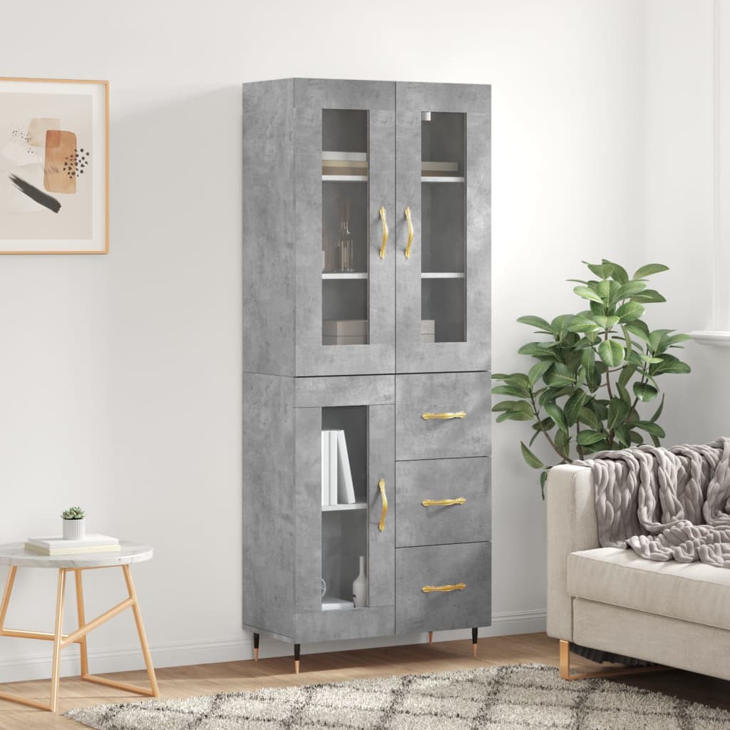 Buffet haut Gris béton 69,5x34x180 cm Bois d'ingénierie - XIOS