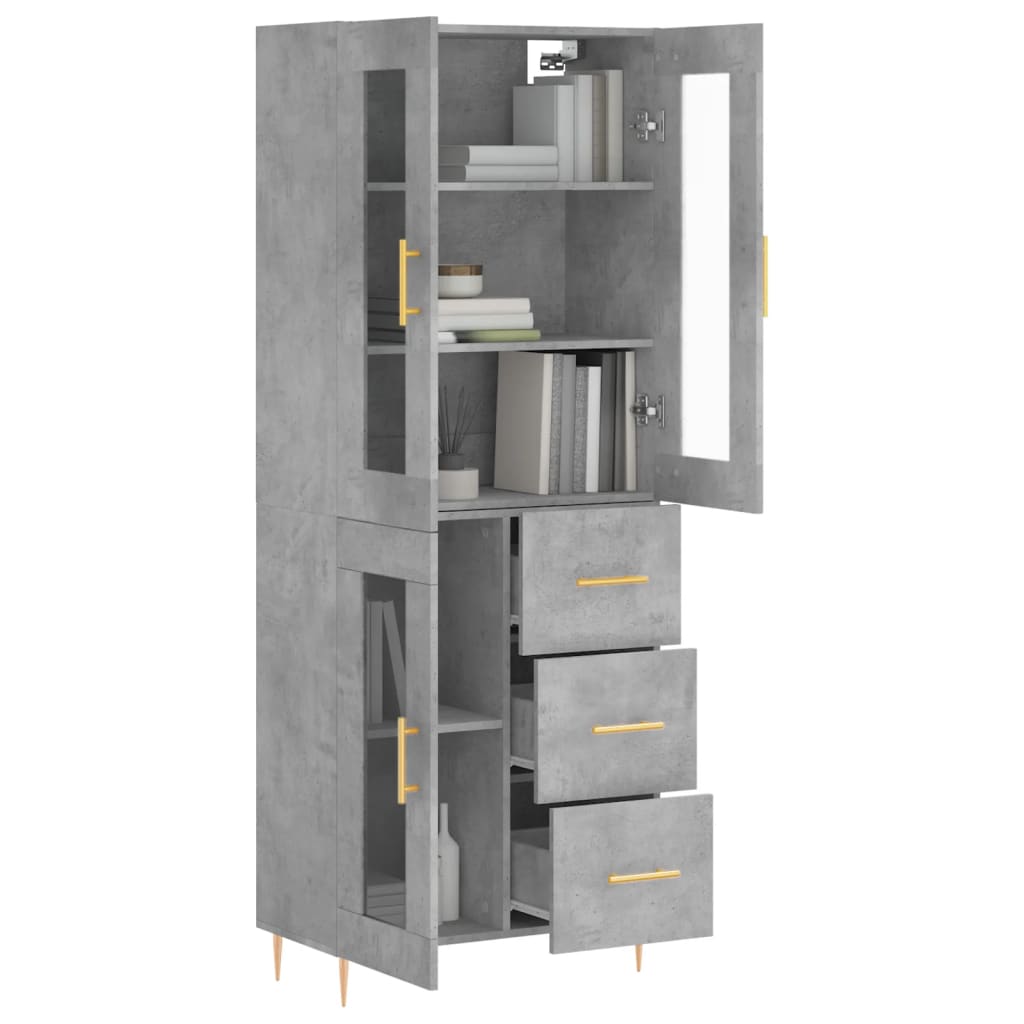 Buffet haut Gris béton 69,5x34x180 cm Bois d'ingénierie - XIOS
