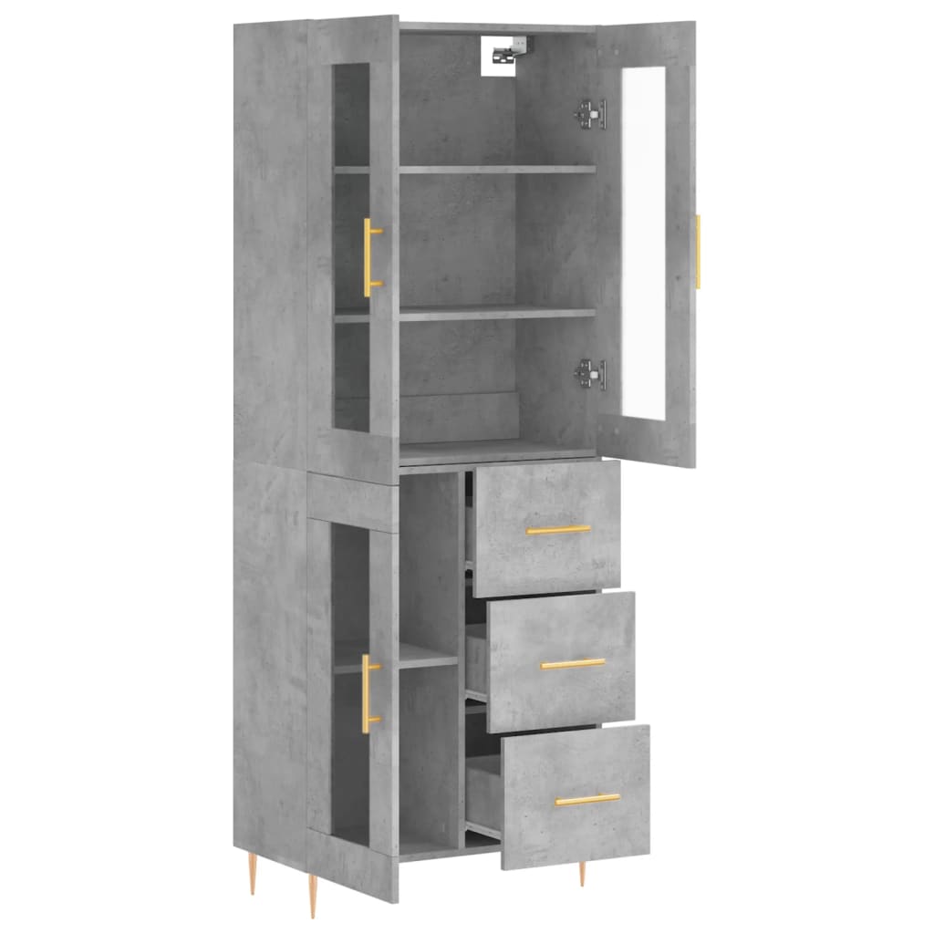 Buffet haut Gris béton 69,5x34x180 cm Bois d'ingénierie - XIOS