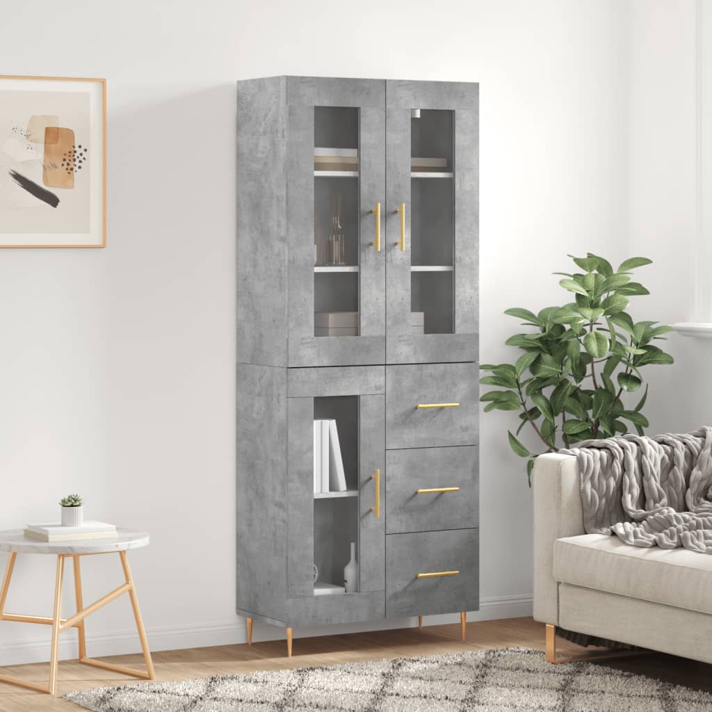 Buffet haut Gris béton 69,5x34x180 cm Bois d'ingénierie - XIOS