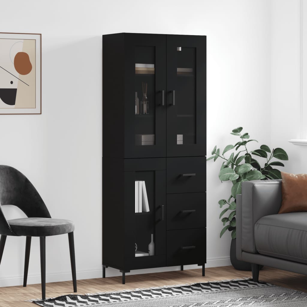 Buffet haut Noir 69,5x34x180 cm Bois d'ingénierie - XIOS